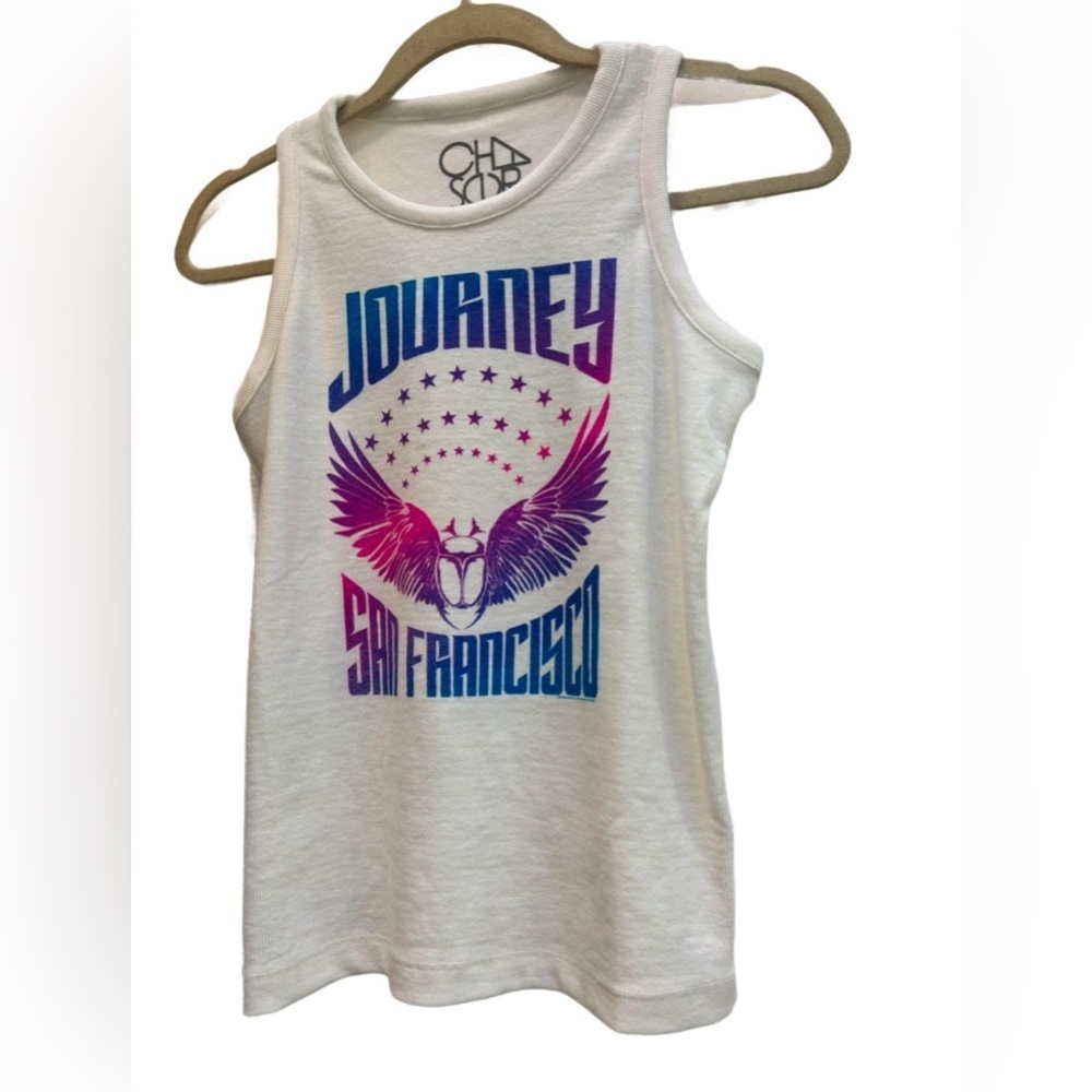 Chaser NWT “Journey San Francisco” tank in white, blue/pink/purple graphic! - Picture 2 of 8